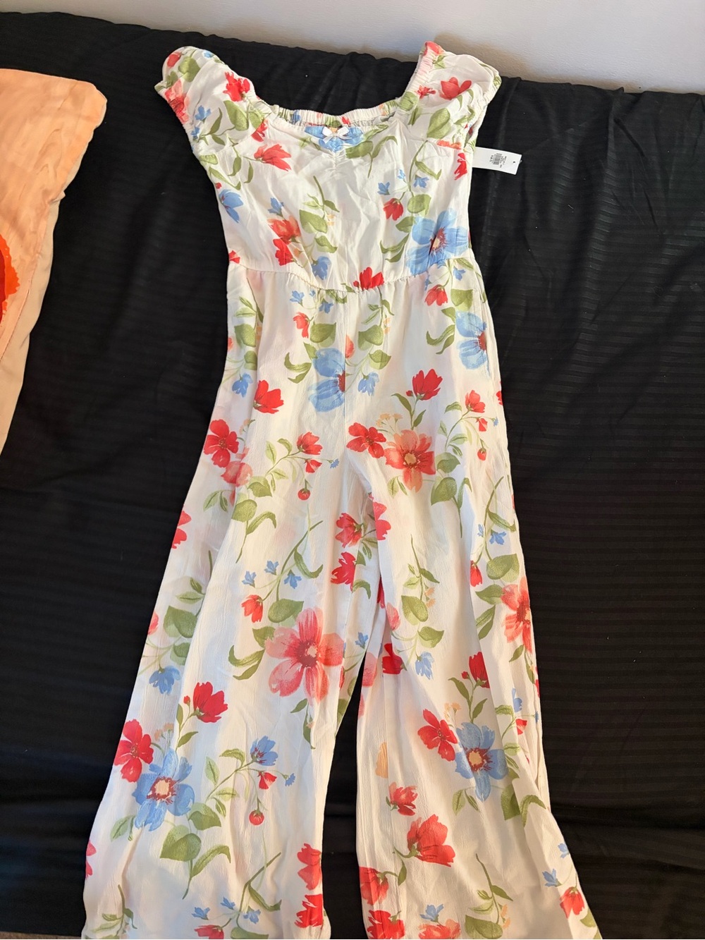 Old Navy White Floral One-Piece Bodysuit with Red & Blue Flowers